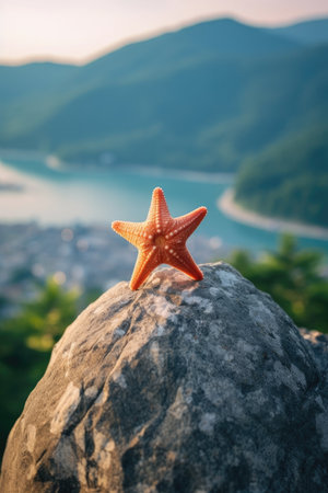 a starfish on a rockの素材
