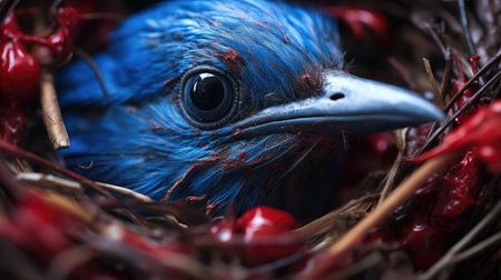 a blue bird in a nestの素材