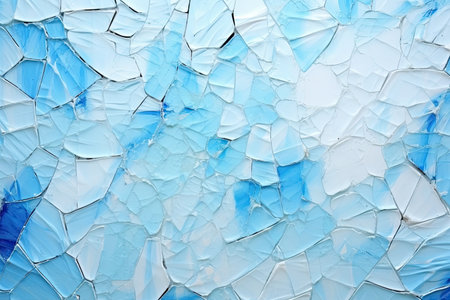 a broken glass with blue and white paintの素材