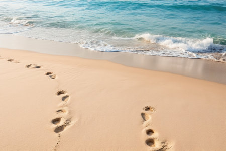 footprints in the sand on a beachの素材