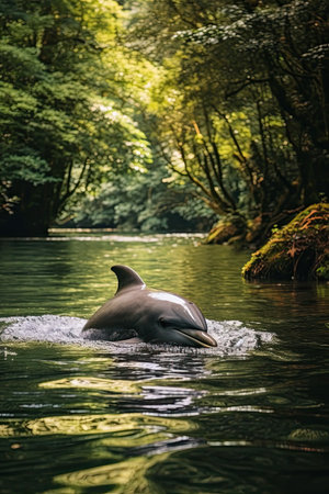 a dolphin jumping out of the waterの素材