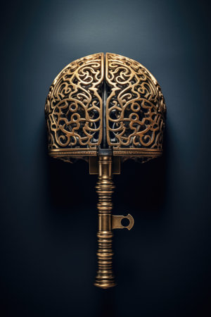 a gold and black helmet with a keyの素材