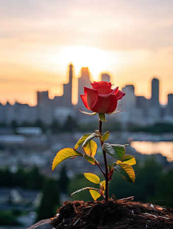 a rose with a city in the backgroundの素材
