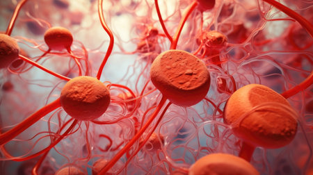 red spheres and wires in a bodyの素材