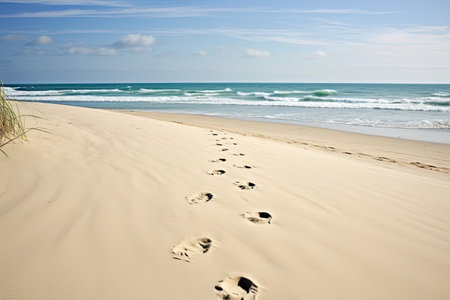 footprints in the sand on a beachの素材