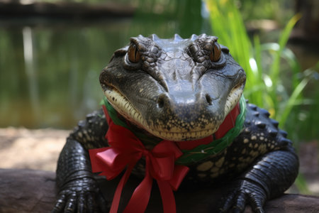 a reptile with a red bowの素材
