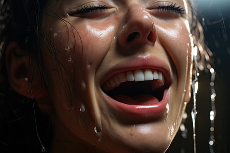 a woman with her mouth openの素材