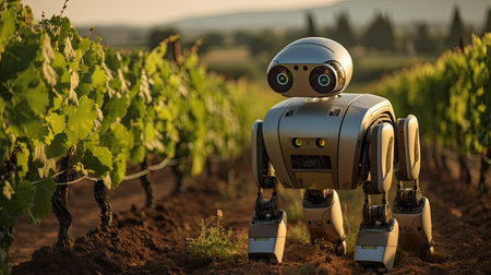 a robot in a fieldの素材