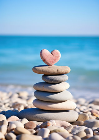 a stack of rocks on a beachの素材