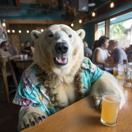 a polar bear sitting at a tableの素材