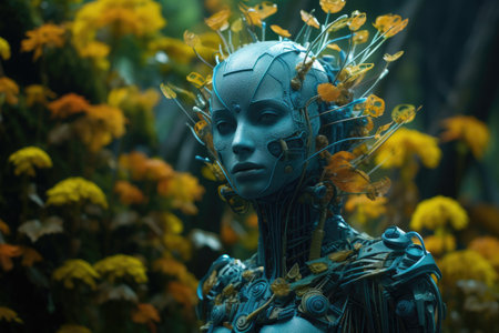 a person in a field of yellow flowersの素材