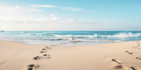 a sandy beach with waves crashingの素材