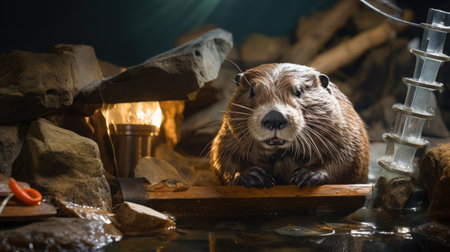 a small animal in a small poolの素材