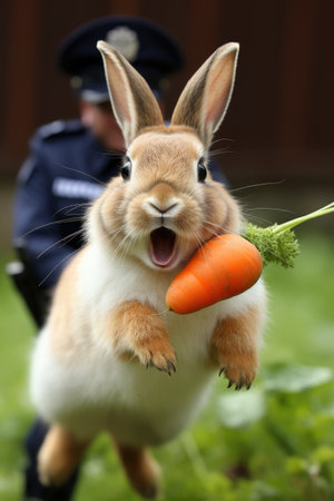 a rabbit with a carrot in its mouthの素材