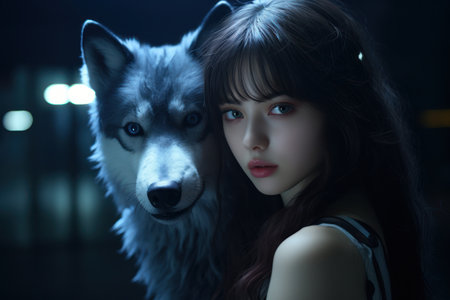 a person with a wolfの素材