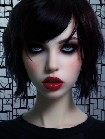 a woman with red lipstickの素材