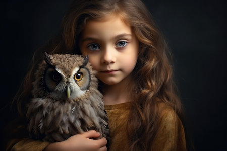 a girl holding an owlの素材