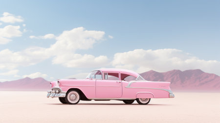 a pink car parked in a desertの素材