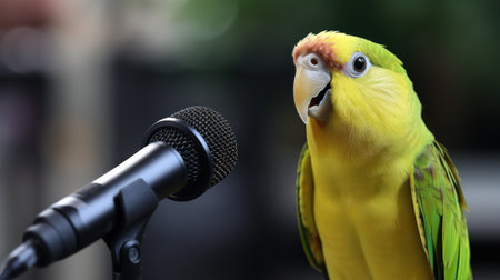 a bird with a microphoneの素材