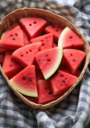 a basket of watermelon slicesの素材