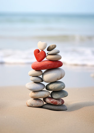 a stack of rocks on a beachの素材