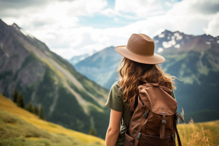 a person with a hat on a mountainの素材