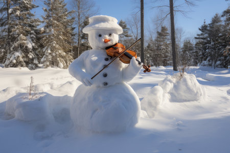 a snowman playing a violinの素材
