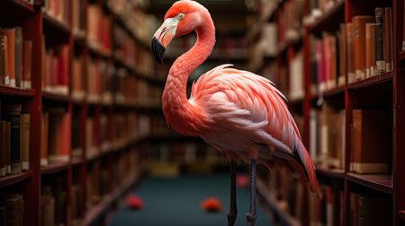 a flamingo standing in a libraryの素材