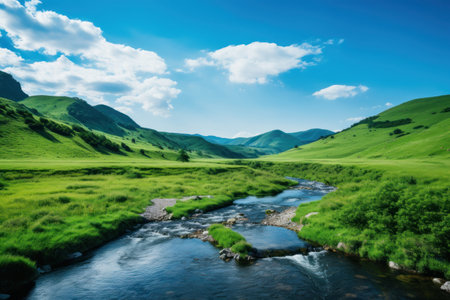 a river running through a valleyの素材