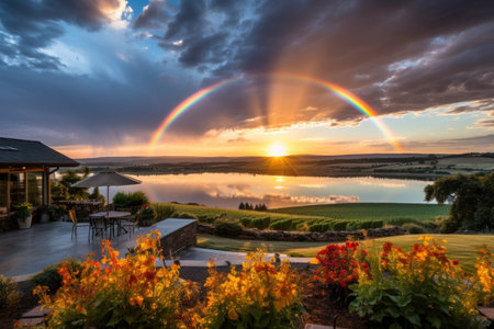 a rainbow over a lakeの素材