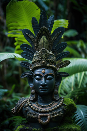 a statue of a person with plants in the backの素材