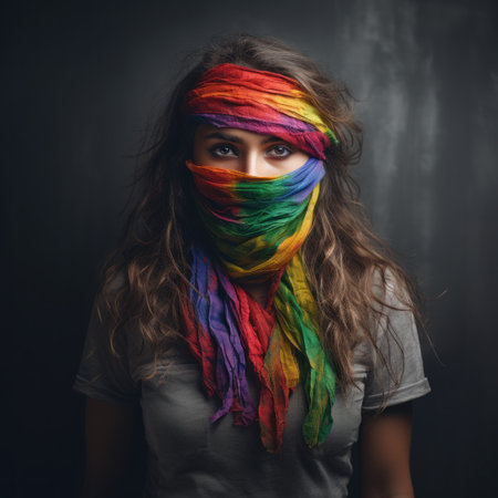 a person with a colorful head scarfの素材
