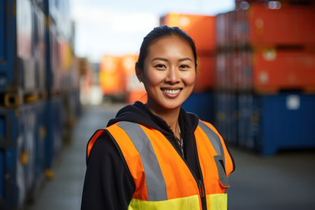 a person smiling in a warehouseの素材