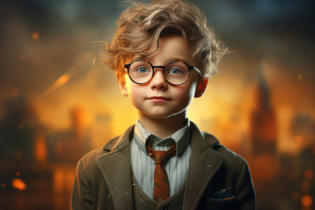 a boy wearing glassesの素材