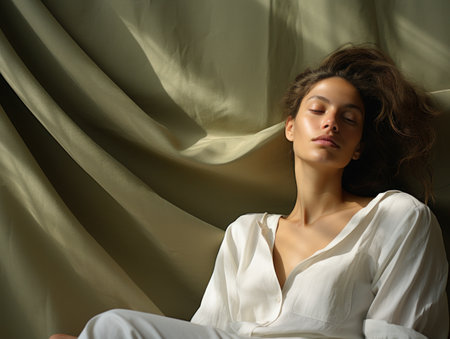 a person lying on a bedの素材