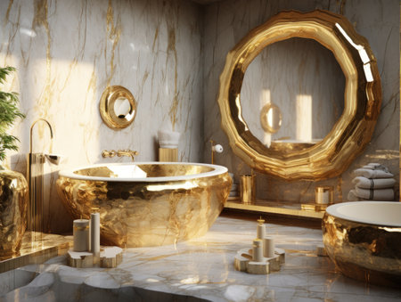 a large bathroom with a large mirrorの素材