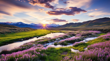a beautiful landscape with flowersの素材