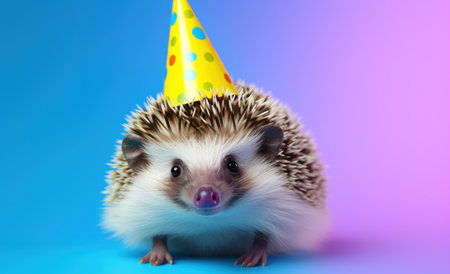 a hedgehog wearing a party hatの素材