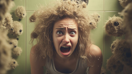 a woman with curly hairの素材