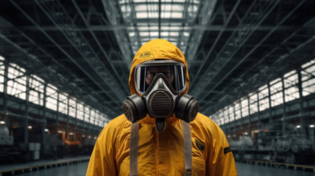 a person wearing a yellow jacket and a helmetの素材