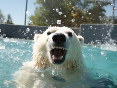 a polar bear in a poolの素材