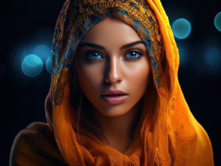 a woman with a head scarfの素材