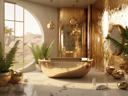 a bathroom with a large tubの素材