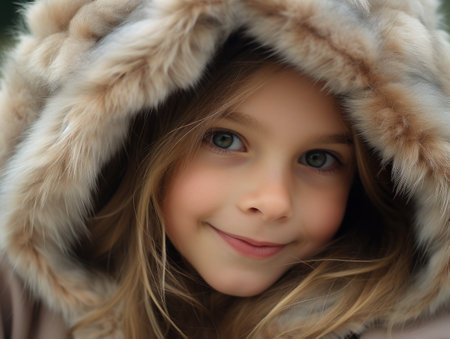 a girl wearing a fur hatの素材