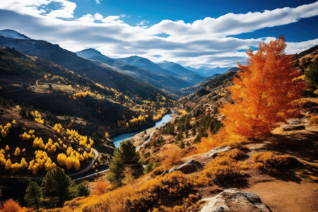 a river running through a valleyの素材