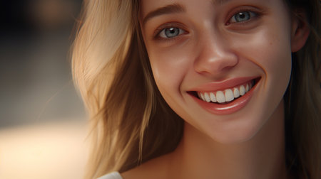 a woman smiling for the cameraの素材