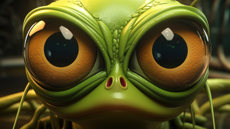 a green frog with a white faceの素材