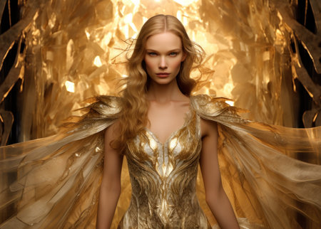 a woman in a gold dressの素材