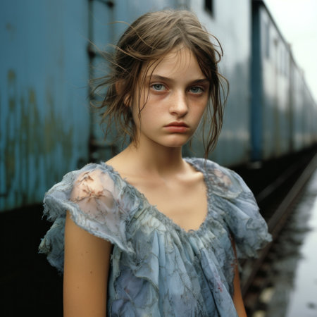 a woman with a blue dressの素材