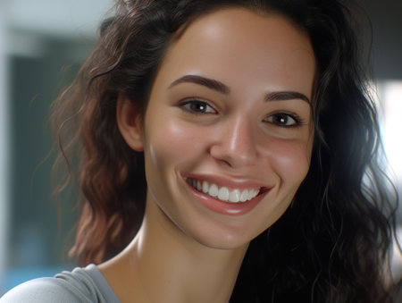 a woman smiling for the cameraの素材